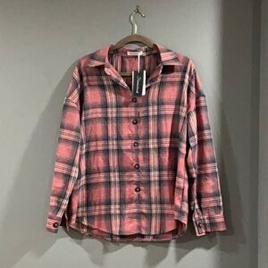 Pink Plaid Button-Up Shirt
